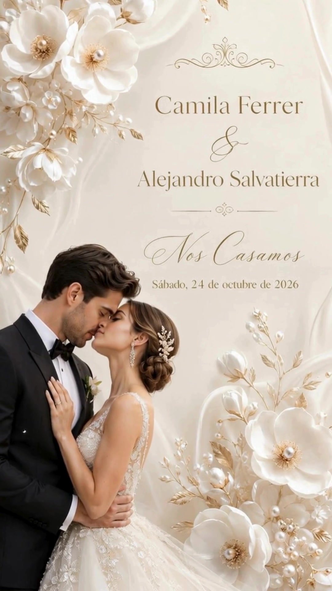 Bodas B102 - Elegant White Floral Wedding Invitation