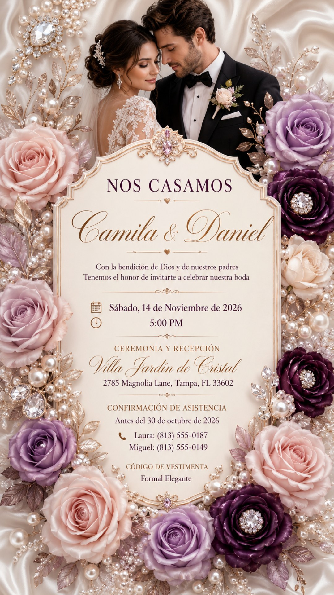 Invitación digital de boda VIP negra con joyería