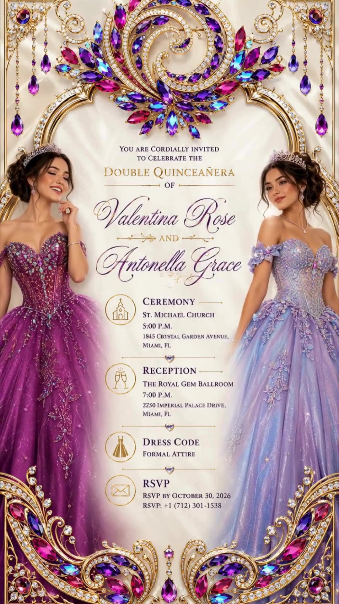 Invitación digital de XV años VIP doble quinceañera