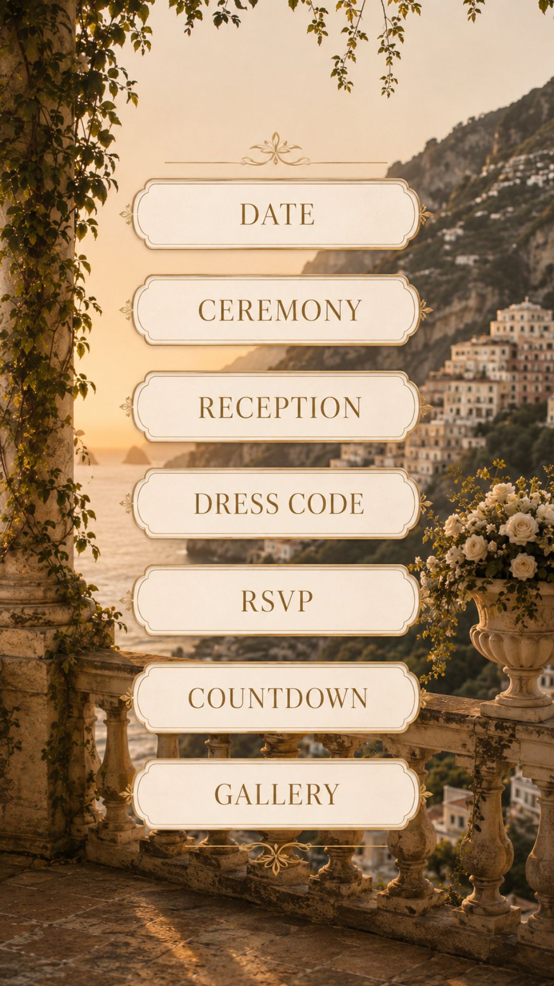 Interactive Amalfi wedding invitation menu
